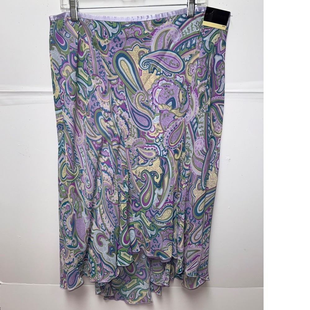 Lane Bryant Paisley Midi Skirt Womens 18/20 Purple NWT High-Low Hem Boho Art